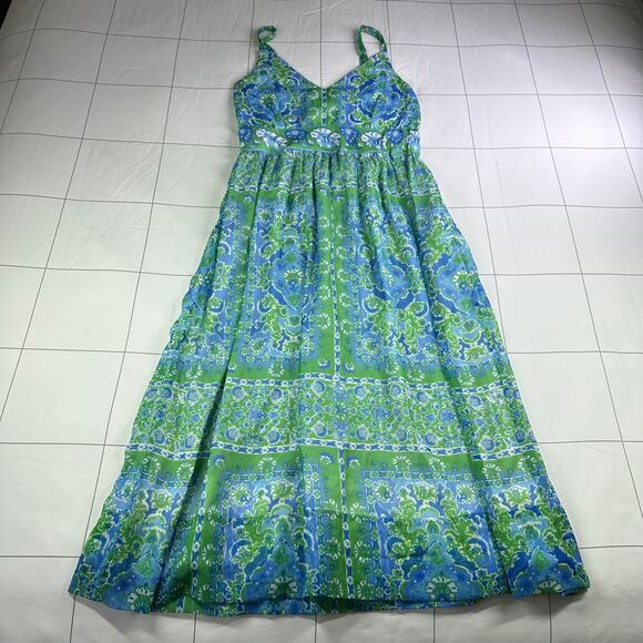 Gretchen Scott Dress Womens Small Green Fiesta Chiffon Maxi Sleeveless Smocked - Picture 2 of 12